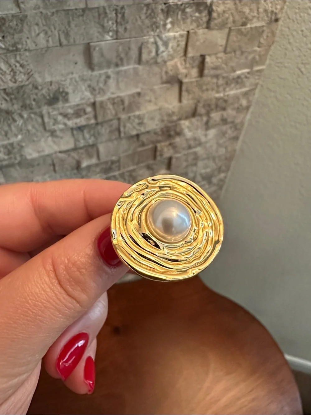 Gold Pearl Statement Open Ring - Women's Fashion Jewelry